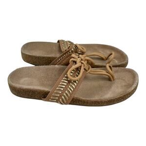 Ulla Johnson Tan Gold Leather Jini Sandals Size 7 EU38 Foot Bed Slip On Sandals‎